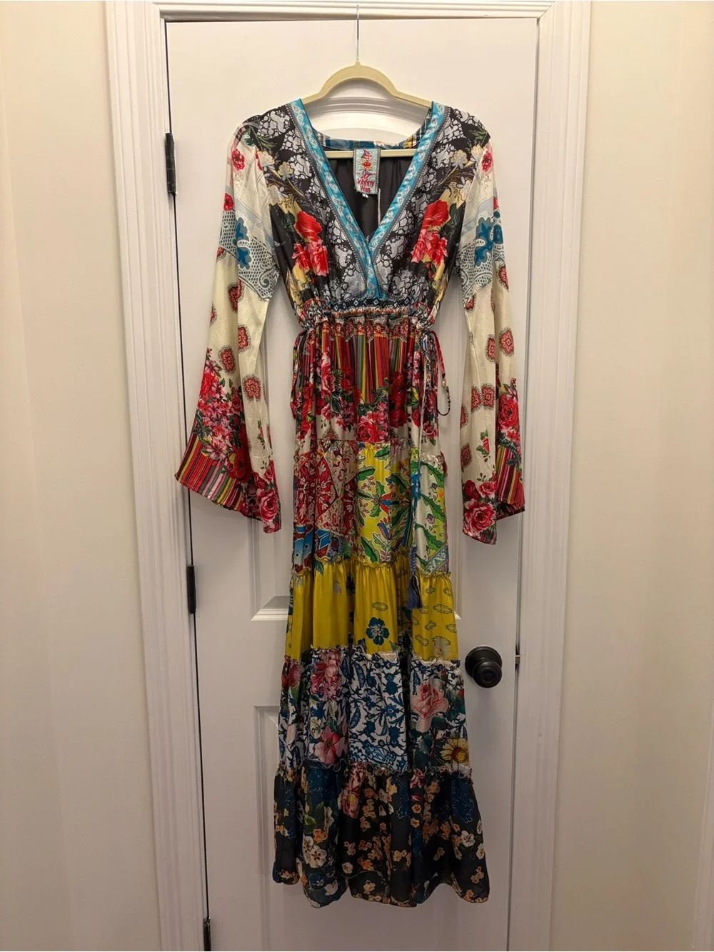 Johnny Was Multicolor Patchwork Maxi Dress with Turquoise Trim - Picture 8 of 15